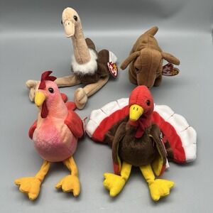 Lot Of 4 Ty Beanie Babies - Strut, Stretch, Gobbles And Weenie